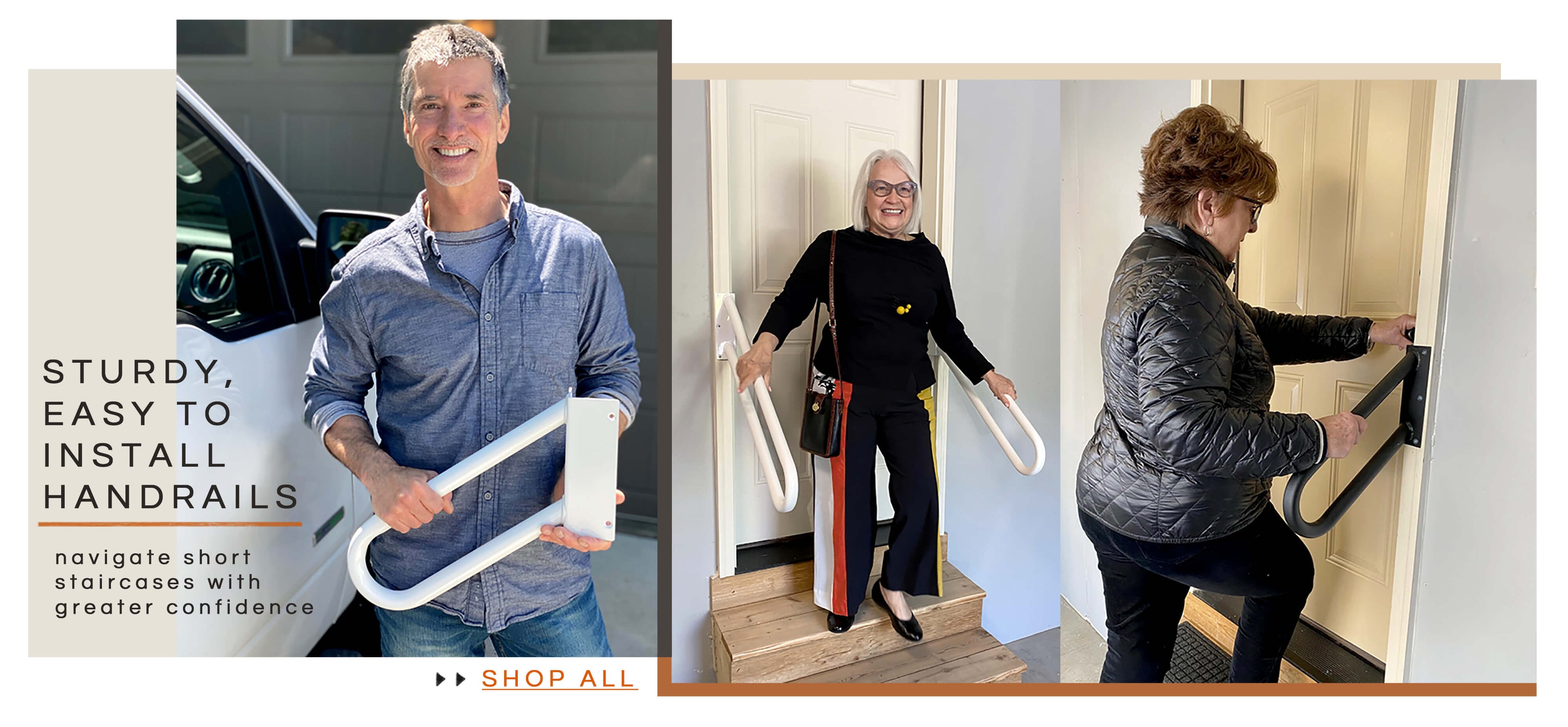 Sturdy, easy to install handrails for garage steps